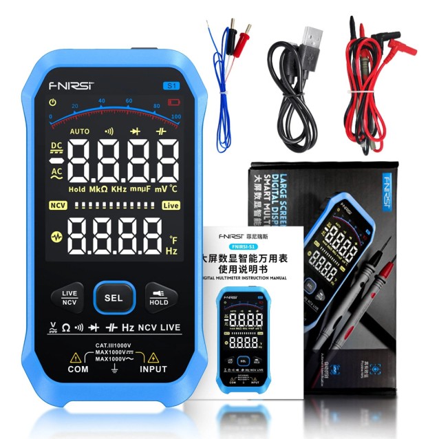 FNIRSI ψηφιακό πολύμετρο S1, 1000V AC/DC, NCV, RMS, επαναφορτιζόμενο