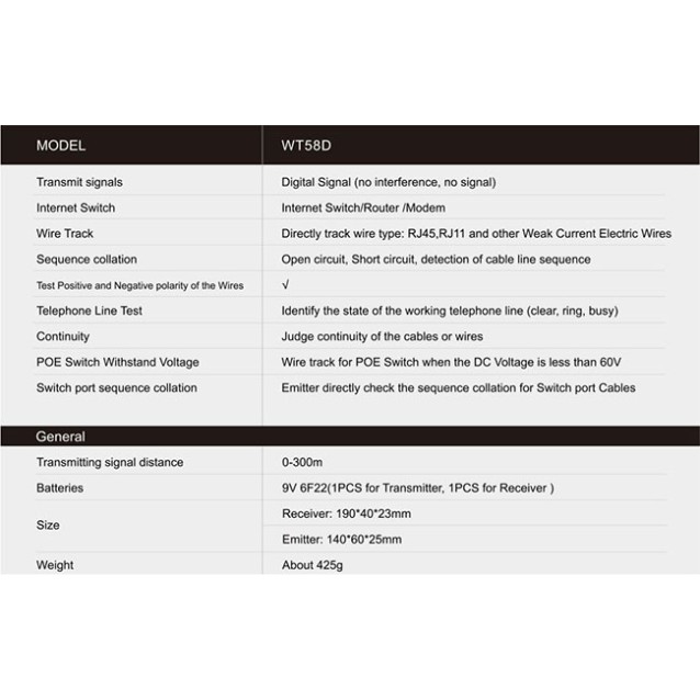 WT58D ΑΝΙΧΝΕΥΤΗΣ ΚΑΛΩΔΙΩΝ