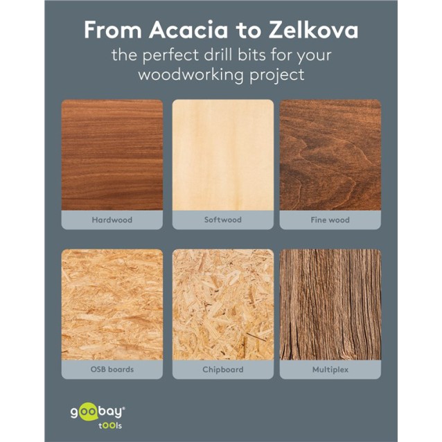 GOOBAY σετ τρυπάνια 77847 για ξύλο, χάλυβας άνθρακα, 3–10mm, κυλινδρικό, 15τμχ