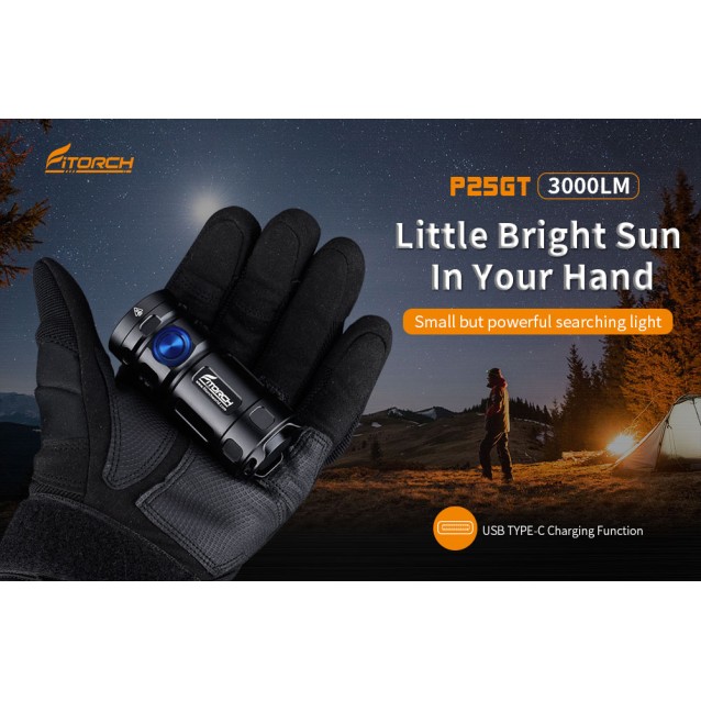 FITORCH P25GT ΦΑΚΟΣ LED 3000lm ΥΨΗΛΗΣ ΑΠΟΔΟΣΗΣ ΜΕ ΦΟΡΤΙΣΗ TYPE-C