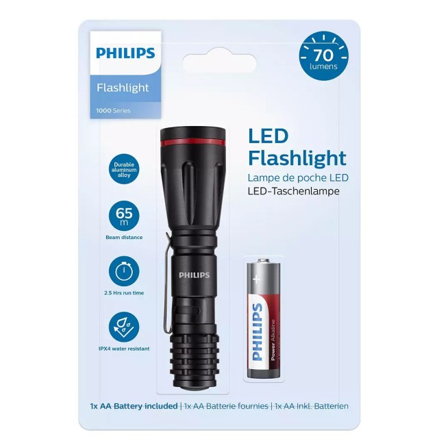 PHILIPS φορητός φακός LED SFL1000P-10, 1000 series, 70lm, μαύρος