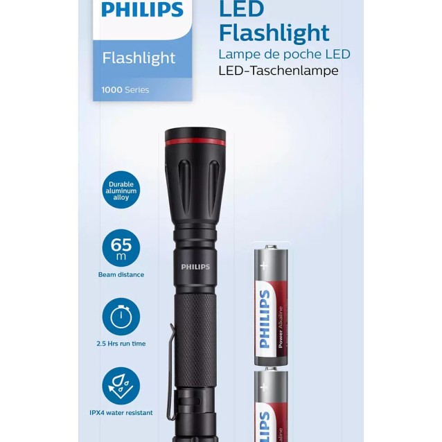 PHILIPS φορητός φακός LED SFL1001P-10, 1000 series, 160lm, μαύρος