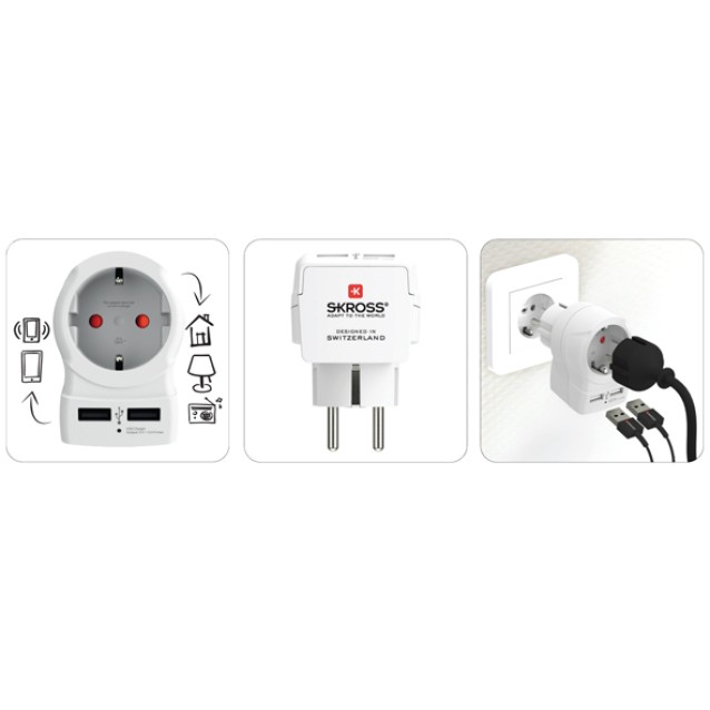 ADAPTOR ΣΟΥΚΟ ΣΕ 1 ΣΟΥΚΟ ΜΕ 2 USB ΦΟΡΤΙΣΗΣ 2400mA 1.500282 SKROSS