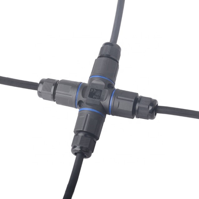 POWERTECH αδιάβροχος σύνδεσμος καλωδίων τροφοδοσίας TOOL-0114, τύπου σταυρός, 3pin, IP68, μαύρος