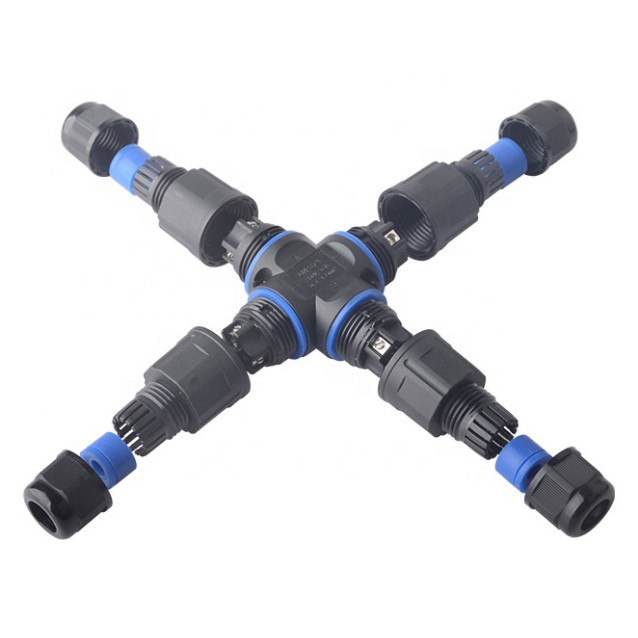 POWERTECH αδιάβροχος σύνδεσμος καλωδίων τροφοδοσίας TOOL-0114, τύπου σταυρός, 3pin, IP68, μαύρος