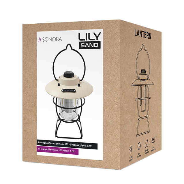 SONORA LILY SAND Επαναφορτιζόμενο φαναράκι LED εξωτερικού χώρου, 3.2W.