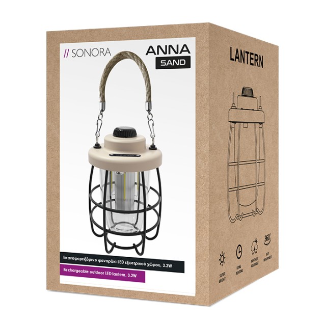 SONORA ANNA SAND Επαναφορτιζόμενο φαναράκι LED εξωτερικού χώρου, 3.2W