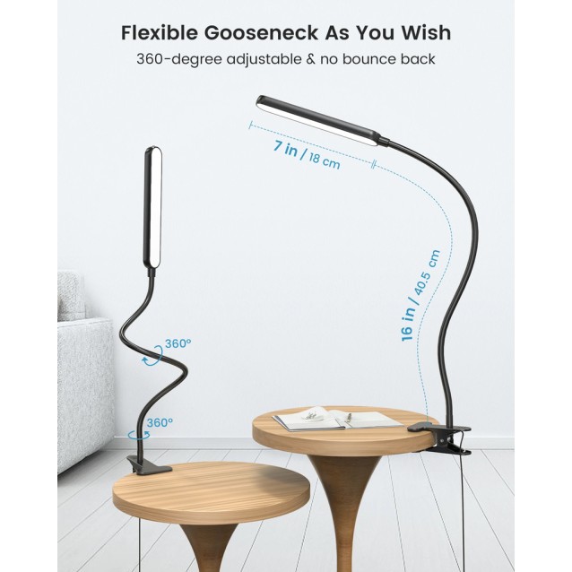 GLOCUSENT φωτιστικό γραφείου GLCSNTA1901 με κλιπ, τηλεχειριστήριο, έως 220lm, μαύρο