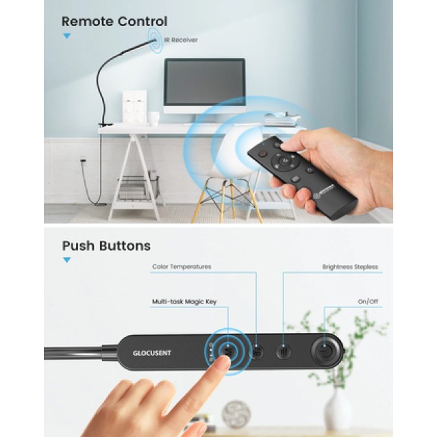 GLOCUSENT φωτιστικό γραφείου GLCSNTA1901 με κλιπ, τηλεχειριστήριο, έως 220lm, μαύρο