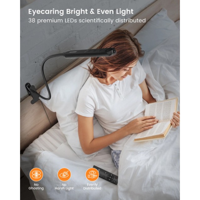 GLOCUSENT φωτιστικό γραφείου GLCSNTA1901 με κλιπ, τηλεχειριστήριο, έως 220lm, μαύρο