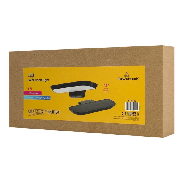 POWERTECH LED ηλιακό φωτιστικό PT-1516 με αισθητήρα κίνησης, 6W, 2000mAh, μαύρο