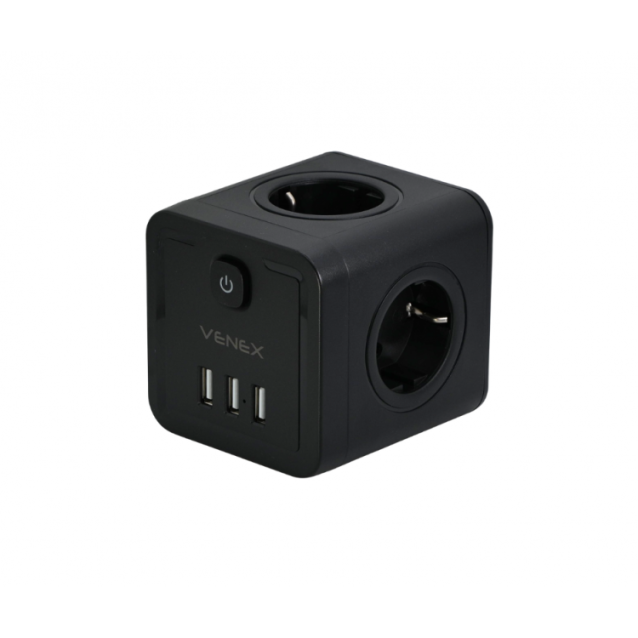 ΚΥΒΟΣ ΣΟΥΚΟ VENEX - 4 ΘΕΣΕΙΣ ΣΟΥΚΟ - 3 ΘΥΡΕΣ USB A - ΜΑΥΡΟ (TW3U4E-B)