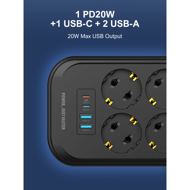 SE6403C ΠΟΛΥΠΡΙΖΟ ΑΣΦΑΛΕΙΑΣ 6 ΘΕΣΕΩΝ ΜΕ ΘΥΡΕΣ USB LDNIO