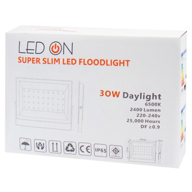 ΠΡΟΒΟΛΕΑΣ LED 30W 220-240VAC 2400LM 6500K DAY LIGHT RLX