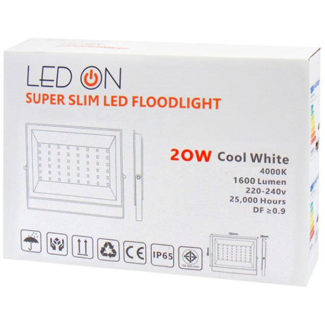 ΠΡΟΒΟΛΕΑΣ LED 20W 220-240VAC 1600LM 4000K NEUTRAL WHITE RLX