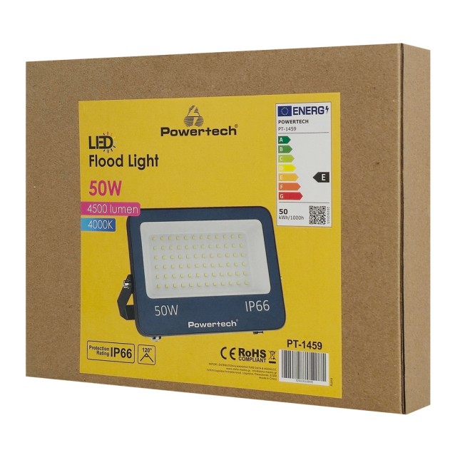 POWERTECH LED προβολέας PT-1459, 50W, 4000K, 4500lm, IP66