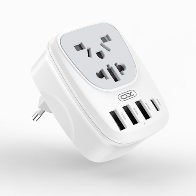 XO WL26 Universal αντάπτορας τροφοδοσίας σε schuko και με 4 εξόδους, 3xUSB-A & 1x USB-C