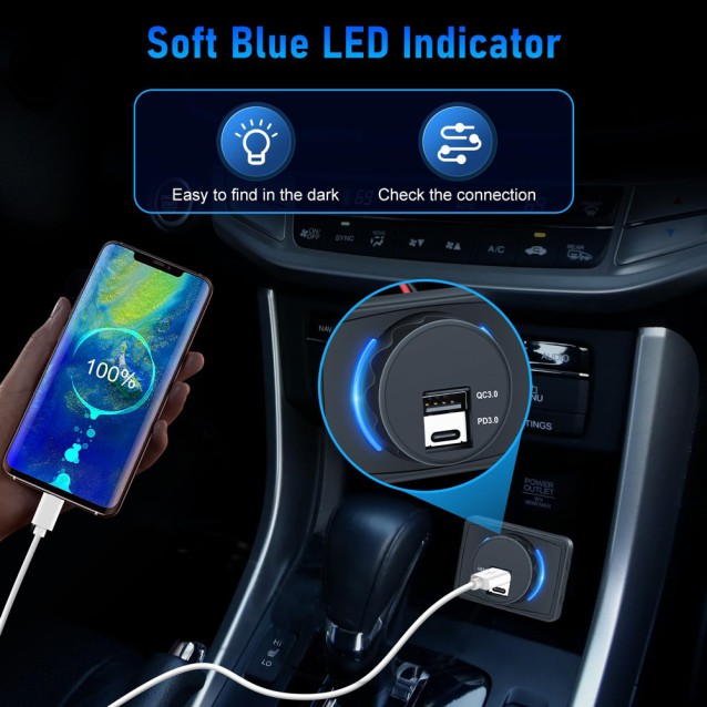 POWERTECH πρίζα USB για σκάφη & οχήματα PTL-027, USB & USB-C