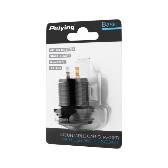 Φορτιστής αυτοκινήτου USB+USB C με QC, παροχή ισχύος και μετρητή τάσης 48W Peiying