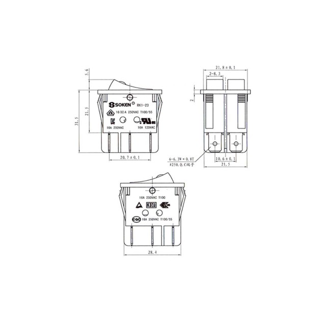 ΔΙΑΚΟΠΤΗΣ ROCKER ΜΕΓΑΛΟΣ ΔΙΠΛΟΣ 6P ΜΕ ΛΥΧΝΙΑ ON-OFF 16A/250V..