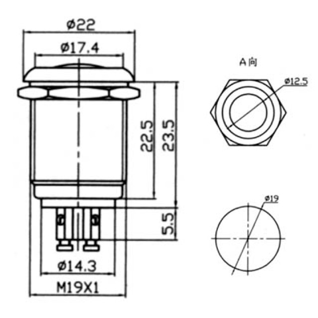 ΜΠΟΥΤΟΝ PUSH ON ΣΤΡΟΓΓΥΛΟ Φ19 ΜΕΤΑΛΛΙΚΟ 2A/250VAC PBS-28B-3 IP65 LZ