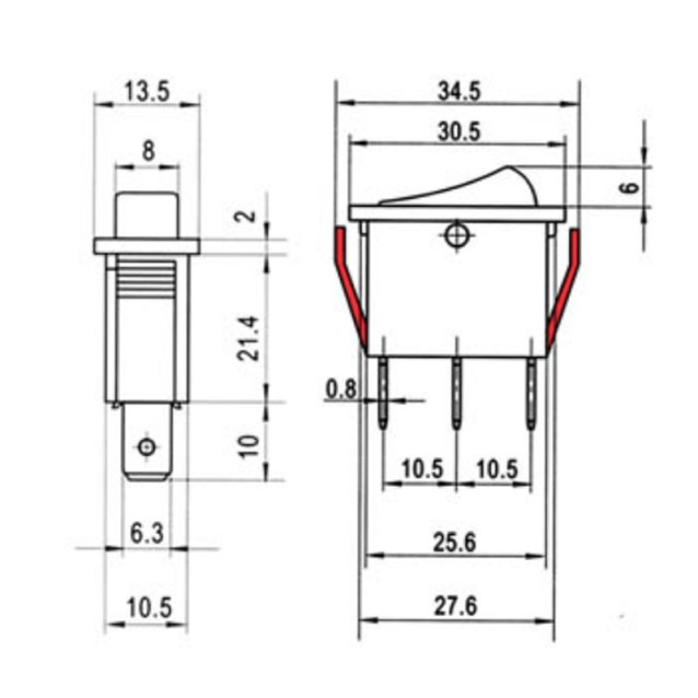 ΔΙΑΚΟΠΤΗΣ ROCKER ΜΕΣΑΙΟΣ 3P ΜΕ ΛΥΧΝΙΑ ON-OFF 16A/12V ΚΟΚΚΙΝΟΣ RL1-111 YNX