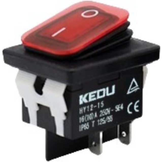 ΔΙΑΚΟΠΤΗΣ ROCKER ΜΕΓΑΛΟΣ 4P ΜΕ ΛΥΧΝΙΑ ON-OFF 10Α/250V IP65 ΚΟΚΚΙΝΟΣ HY12-15 KED