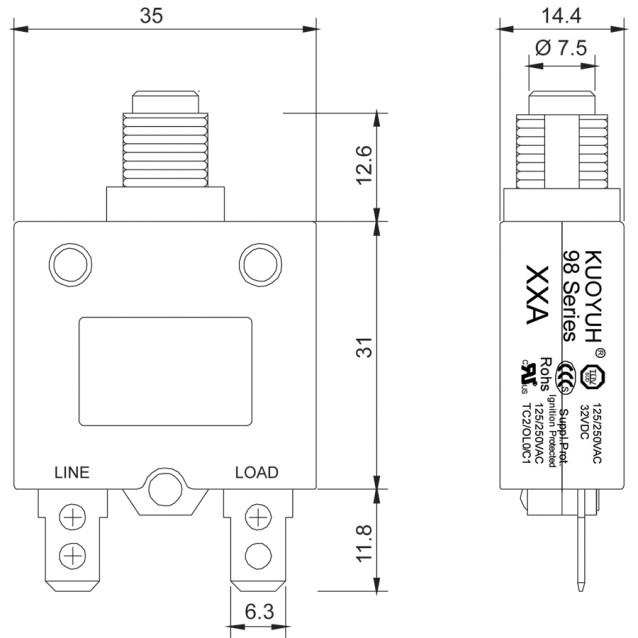 ΔΙΑΚΟΠΤΗΣ ΘΕΡΜΙΚΟΣ ΥΠΕΡΕΝΤΑΣΗΣ 15A (98-15-A1B14-B0B-B) KUO