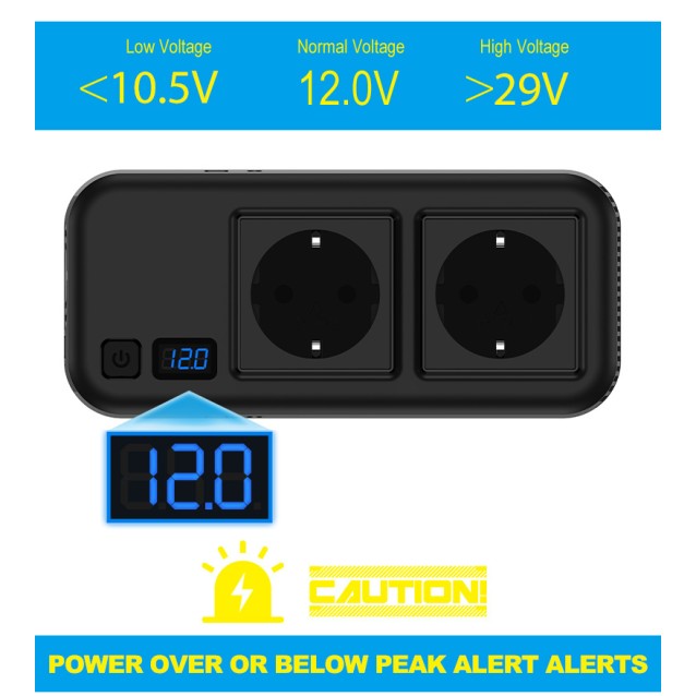 POWERTECH inverter αυτοκινήτου PTL-029, 200W, 12V/24V DC σε 2x 110V/220V AC, με 2x USB-C/2x USB