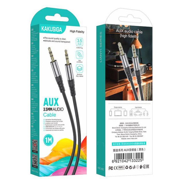 KAKUSIGA καλώδιο ήχου 3.5mm KSC-892, AUX, 1m, μαύρο