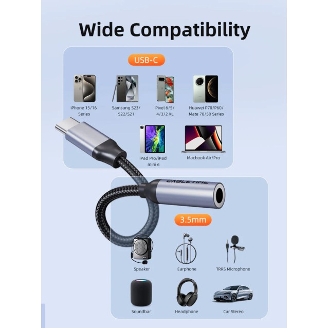 CABLETIME αντάπτορας USB-C σε 3.5mm CT-CMAUF-AG, γκρι