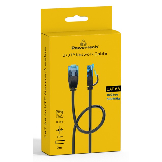 POWERTECH καλώδιο δικτύου PTR-0143 Cat 6a U/UTP, copper, slim, 2m, μαύρο