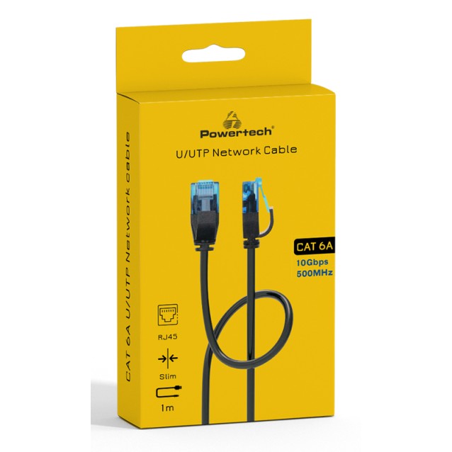 POWERTECH καλώδιο δικτύου PTR-0142 Cat 6a U/UTP, copper, slim, 1m, μαύρο