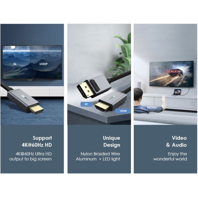 CABLETIME καλώδιο DisplayPort σε HDMI CT-P02G4K, 4K, 1.8m, μαύρο