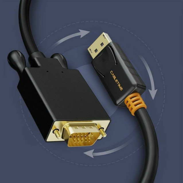 CABLETIME καλώδιο DisplayPort σε VGA CT-AV585-04G, 1080p, 1.8m, μαύρο