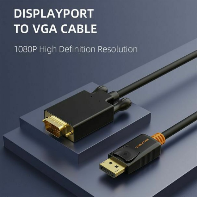 CABLETIME καλώδιο DisplayPort σε VGA CT-AV585-04G, 1080p, 1.8m, μαύρο