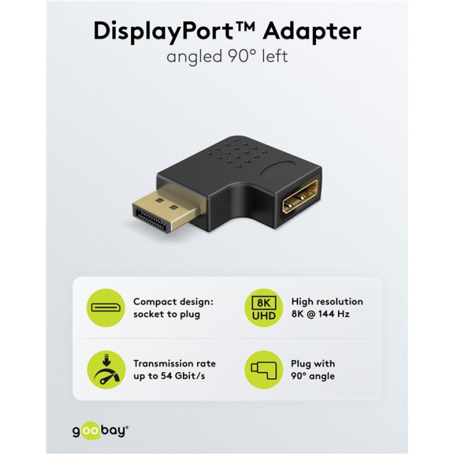 GOOBAY αντάπτορας DisplayPort 77131, 8K/144Hz, γωνιακός, μαύρος