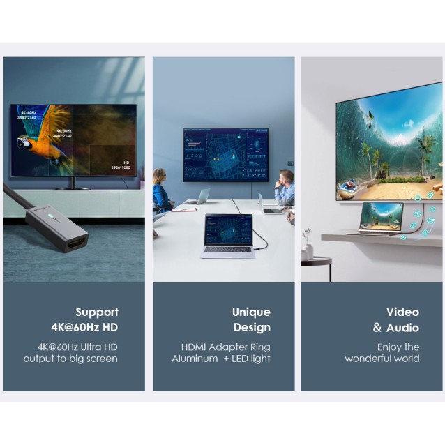 CABLETIME αντάπτορας DisplayPort σε HDMI CT-AV589-P02G4K60, 4K/60Hz, γκρι