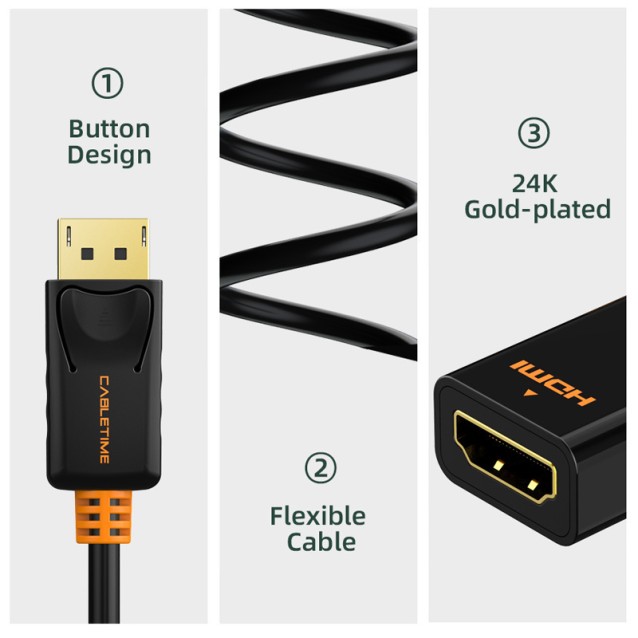 CABLETIME αντάπτορας DisplayPort σε HDMI CT-AV586-01G4K, 4K/30Hz, μαύρος