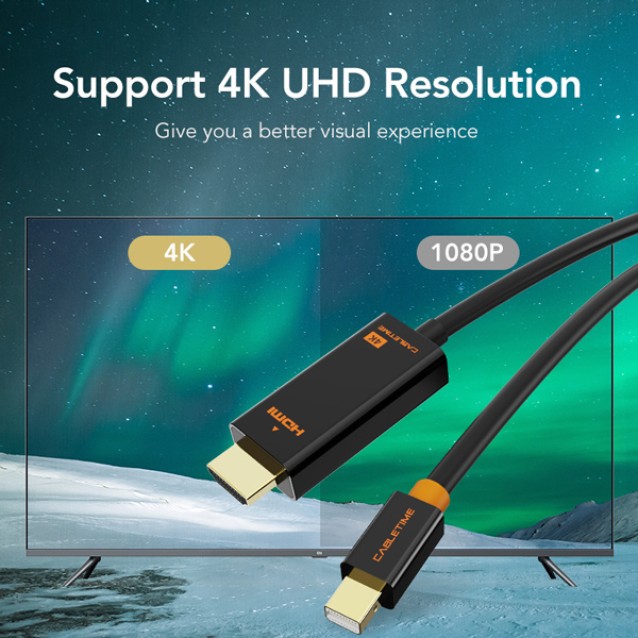 CABLETIME καλώδιο Mini DisplayPort σε HDMI AV588, 4K/60Hz, 1.8m, λευκό