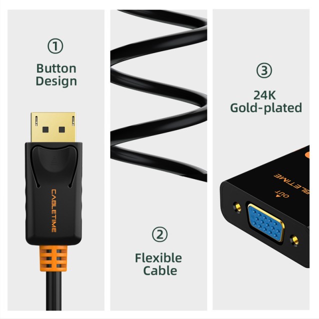 CABLETIME αντάπτορας Displayport σε VGA AV586, 1080p, 0.2m, μαύρος