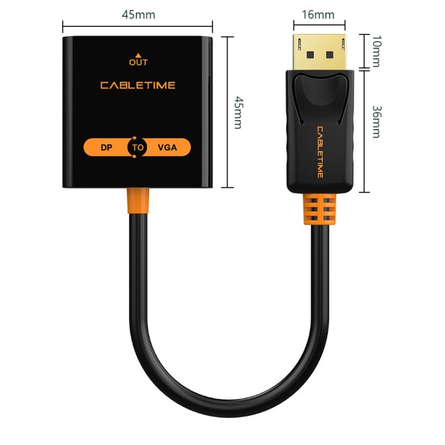 CABLETIME αντάπτορας Displayport σε VGA AV586, 1080p, 0.2m, μαύρος