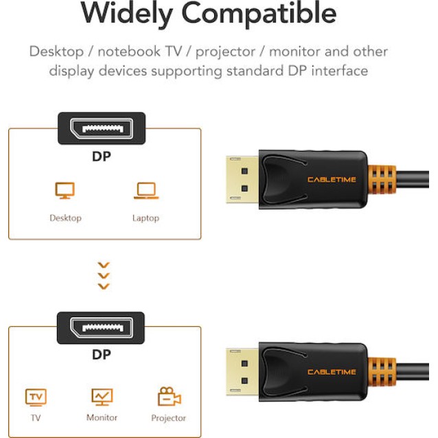 CABLETIME καλώδιο DisplayPort CT-AV585-01G, 4K/60Hz, 1.8m, μαύρο
