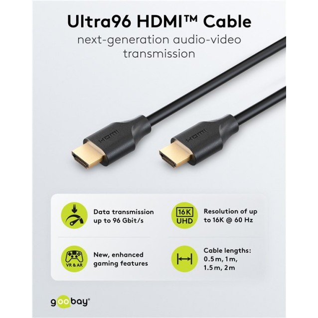 GOOBAY καλώδιο HDMI 2.2 80073, 16K/60Hz, 96 Gbps, 0.50m, μαύρο