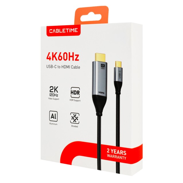 CABLETIME καλώδιο USB-C σε HDMI CT-CMHD2, 4K/60Hz, 3m, μαύρο