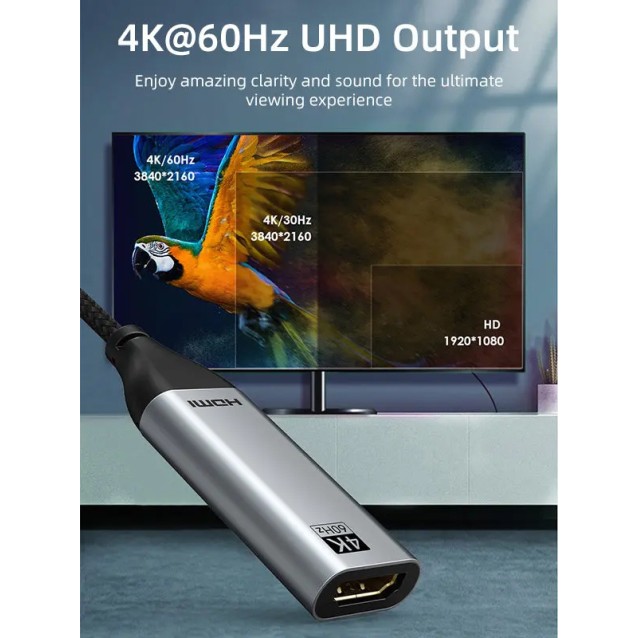 CABLETIME αντάπτορας USB-C σε HDMI CT-C160-PU31-CMHDFN1, 4K/60Hz, 0.15m, μαύρος