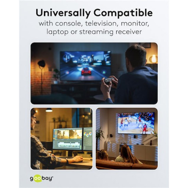GOOBAY καλώδιο HDMI 2.2 80073, 16K/60Hz, 96 Gbps, 0.50m, μαύρο