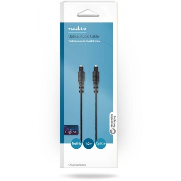 NEDIS CAGB25000BK10 Καλώδιο οπτικής ίνας, TosLink αρσ. - αρσ. 1.00m, σε μαύρο χρώμα.
