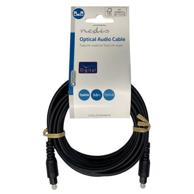 NEDIS CAGL25000BK30 Καλώδιο οπτικής ίνας, TosLink αρσ. - αρσ., 3.00m σε μαύρο χρώμα.
