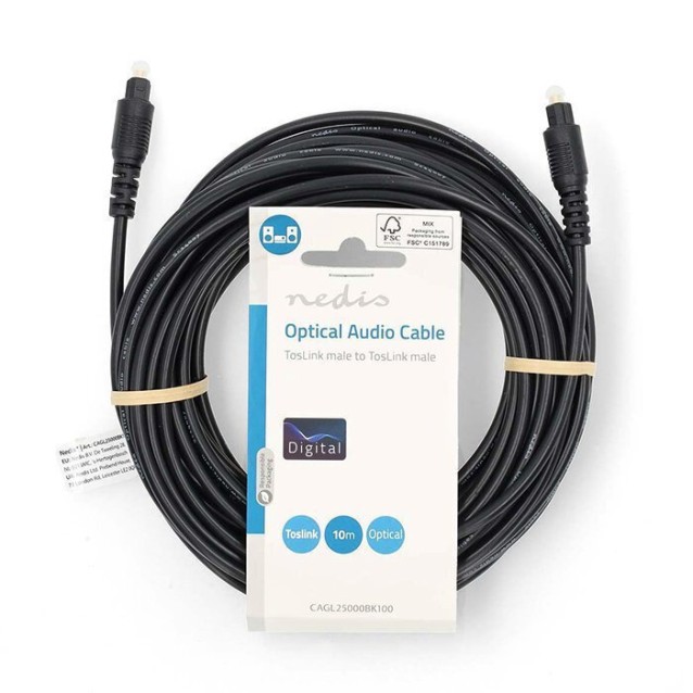 NEDIS CAGL25000BK100 Καλώδιο οπτικής ίνας, TosLink αρσ. - αρσ., 10.0m σε μαύρο χρώμα.